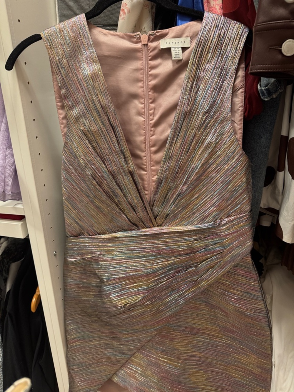 Topshop Iridescent Pink Metallic Wrap Mini Dress